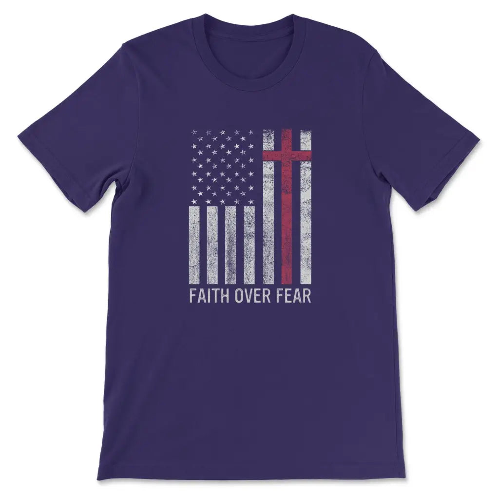 Christian Patriotic Shirts: Faith over fear USA flag Christian t-shirt Team Purple / S