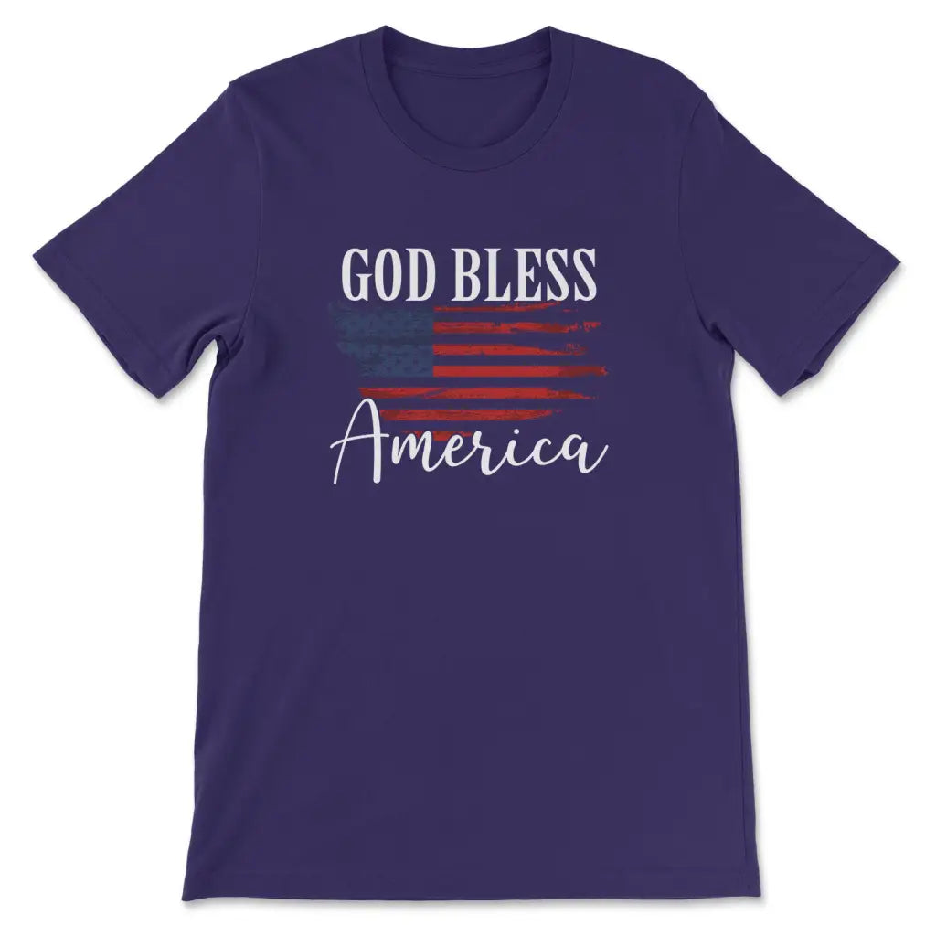 God Bless America US Flag T Shirt Christian Patriotic Shirts Christian Gifts Team Purple L