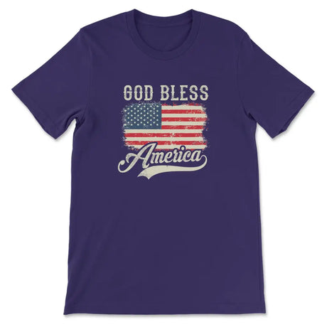Christian Patriotic t-shirts: American flag God bless America t-shirt Team Purple / S
