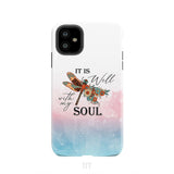 Christian phone case It is Well with My Soul Dragonfly flowers iPhone 11 / Tough