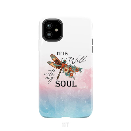 Christian phone case It is Well with My Soul Dragonfly flowers iPhone 11 / Tough