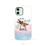 Christian phone case It is Well with My Soul Dragonfly flowers iPhone 12 / Tough