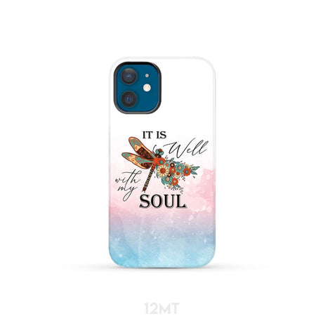 Christian phone case It is Well with My Soul Dragonfly flowers iPhone 12 Mini / Tough