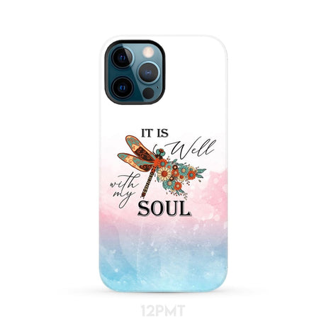 Christian phone case It is Well with My Soul Dragonfly flowers iPhone 12 Pro Max / Tough