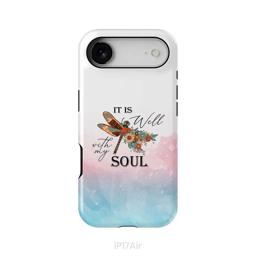 Christian Phone Case It Is Well With My Soul Dragonfly Flowers iPhone 17 Air / Tough Case