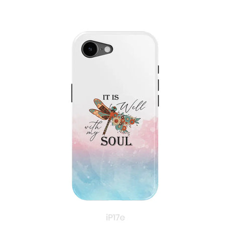 Christian Phone Case It Is Well With My Soul Dragonfly Flowers iPhone 17e / Tough Case