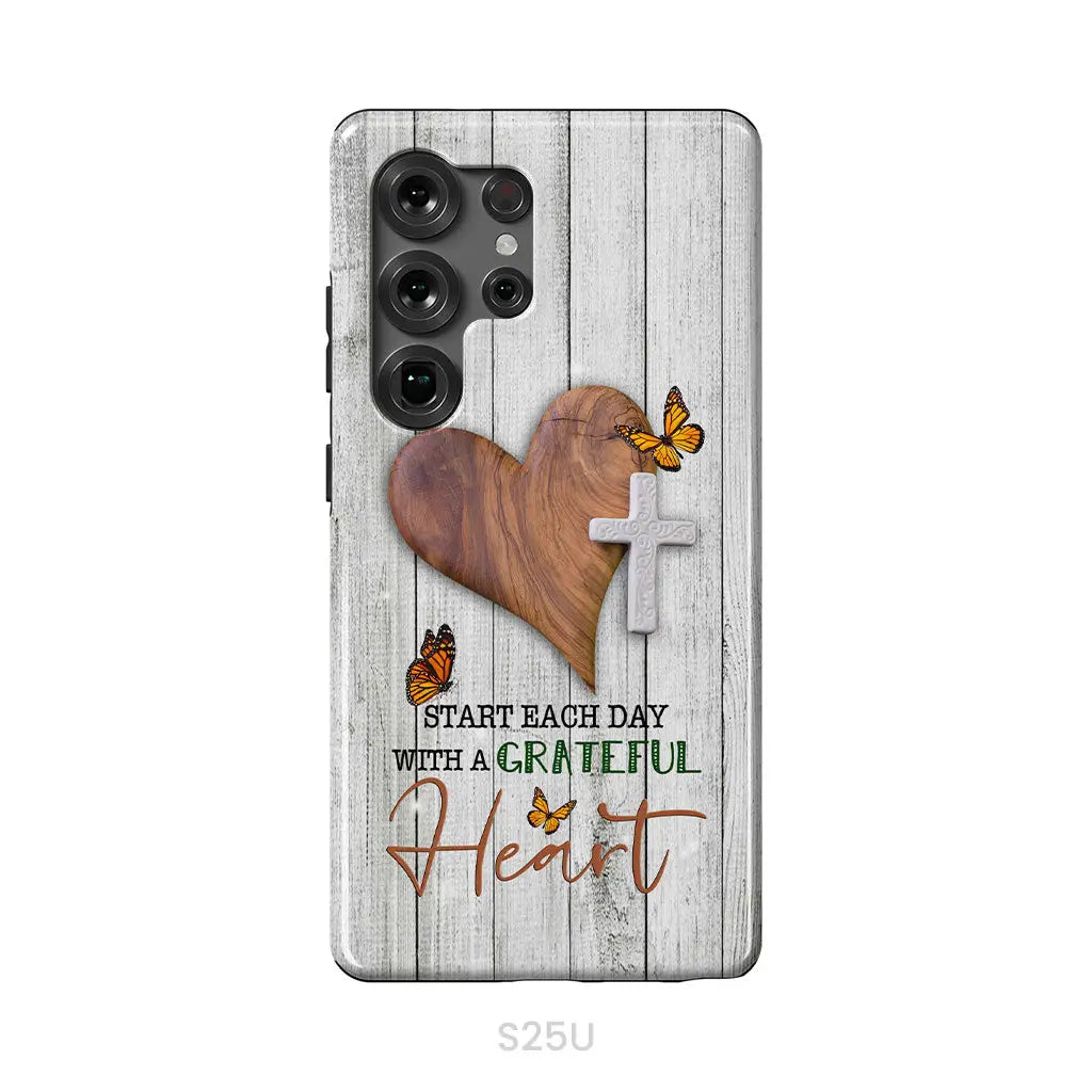 Christian phone case: Start each day with a grateful heart Samsung Galaxy S25 Ultra / Tough Case