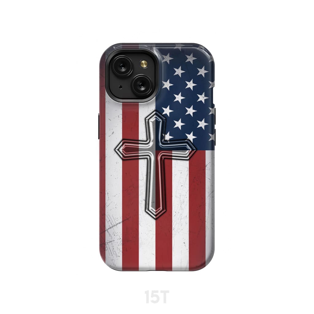 American Flag Cross Phone Case iPhone 15 / Tough