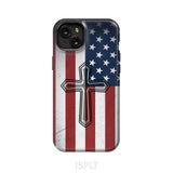 American Flag Cross Phone Case iPhone 15 Plus / Tough