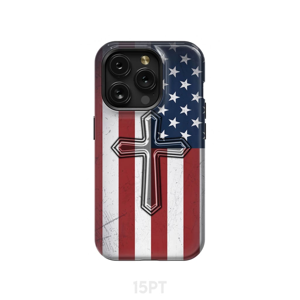 American Flag Cross Phone Case iPhone 15 Pro / Tough