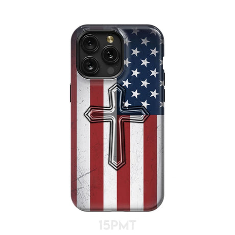 American Flag Cross Phone Case iPhone 15 Pro Max / Tough