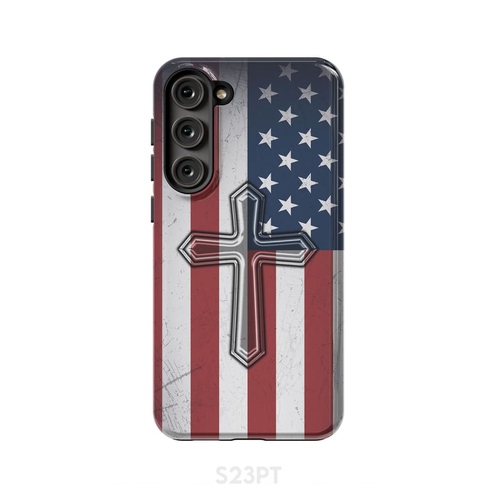 American Flag Cross Phone Case Samsung Galaxy S23 Plus / Tough