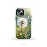 Christian Phone Cases: Be Still And Know Psalm 46:10 Dandelion Butterfly Phone Case iPhone 13 Mini / Tough Case