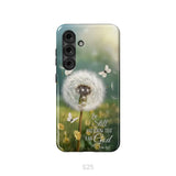 Christian Phone Cases: Be Still And Know Psalm 46:10 Dandelion Butterfly Phone Case Samsung Galaxy S25 / Tough Case