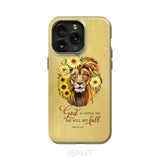 Christian phone cases: God is within her she will not fall sunflower lion case iPhone 15 Pro Max / Tough