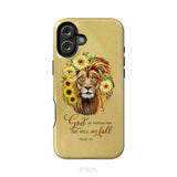 Christian phone cases: God is within her she will not fall sunflower lion phone case iPhone 16 Plus / Tough Case