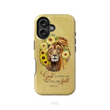 Christian phone cases: God is within her she will not fall sunflower lion phone case iPhone 16 / Tough Case