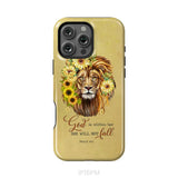 Christian phone cases: God is within her she will not fall sunflower lion phone case iPhone 16 Pro Max / Tough Case