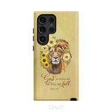 Christian phone cases: God is within her she will not fall sunflower lion case Samsung Galaxy S24 Ultra / Tough