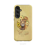 Christian phone cases: God is within her she will not fall sunflower lion case Samsung Galaxy S24 Plus / Tough