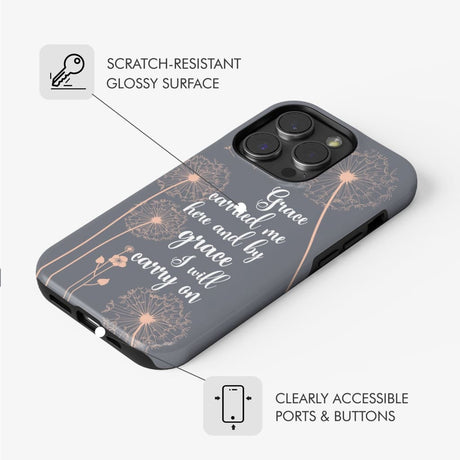 Christian phone cases: Grace carried me here and by I will carry on case