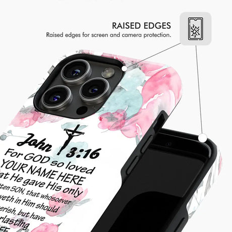 Inspirational phone case with John 3:16 and custom name, ideal for faith-based gifts and daily encouragement.