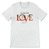 Christian t-shirt: No greater love John 15:13 Bible verse t-shirt White / S