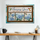 Christian Wall Art: Amazing Grace How Sweet The Sound Hummingbird Hydrangea Canvas Art