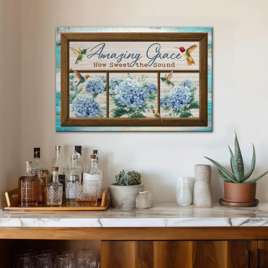 Faith-based canvas print with hymn lyrics and floral art, perfect Christian gift for birthdays or holidays.