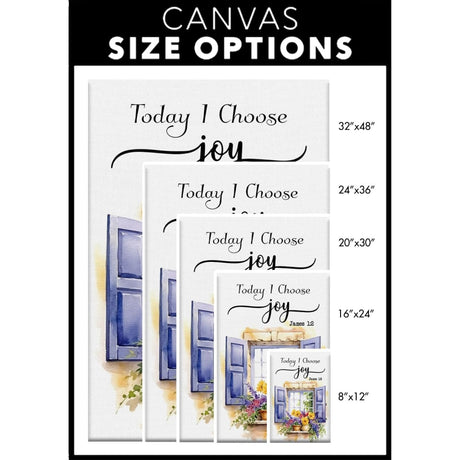 Faith-based "Today I Choose Joy" wall art with cottagecore window in watercolor, perfect for gifts / canvas size options.