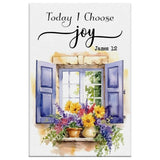 Inspirational "Today I Choose Joy" Christian wall art with watercolor cottagecore window, ideal for home decor.