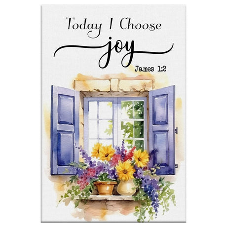 Inspirational "Today I Choose Joy" Christian wall art with watercolor cottagecore window, ideal for home decor.