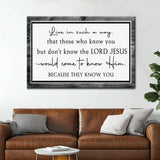 Gray Christian wall art with quote about Jesus, faith-based inspirational scripture canvas for home.