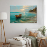 Faith-based wall art portraying still waters and a sailboat—symbol of peace and trust.