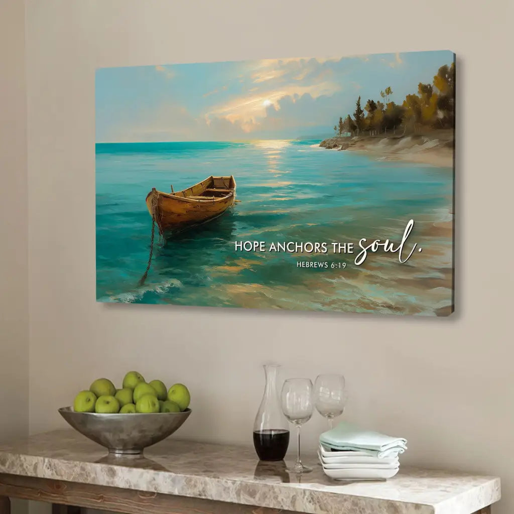 Christian wall art symbolizing faith, stability, and hope anchored in Christ.