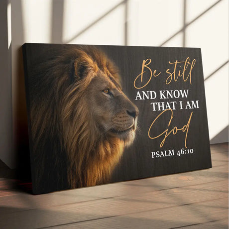 Be Still and Know Lion of Judah canvas, inspirational Christian gift with scripture and faith theme.