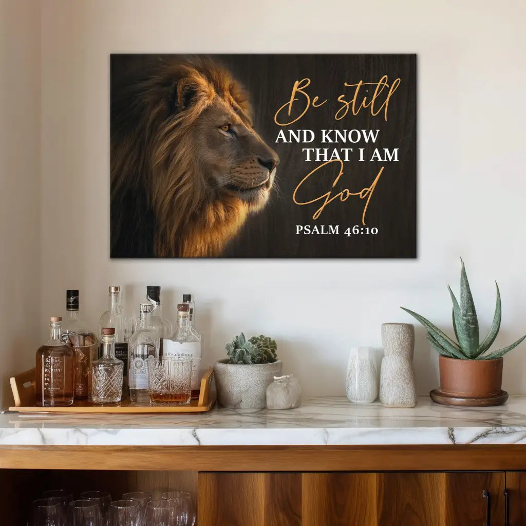 Christian Wall Art: Lion Of Judah Be Still And Know That I Am God Canvas Print