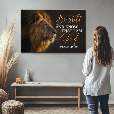 Faith-based Lion of Judah wall art, Christian décor with Bible verse and Jesus-centered message.