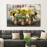 Christian wall art featuring "Today I Choose Faith Over Fear" with sunflowers and lilies, perfect for gifts.