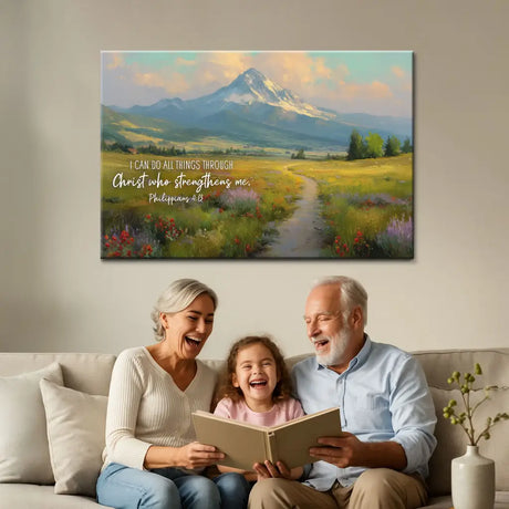 I Can Do All Things Through Christ canvas, Bible verse art with wildflowers, Christian gift for encouragement.