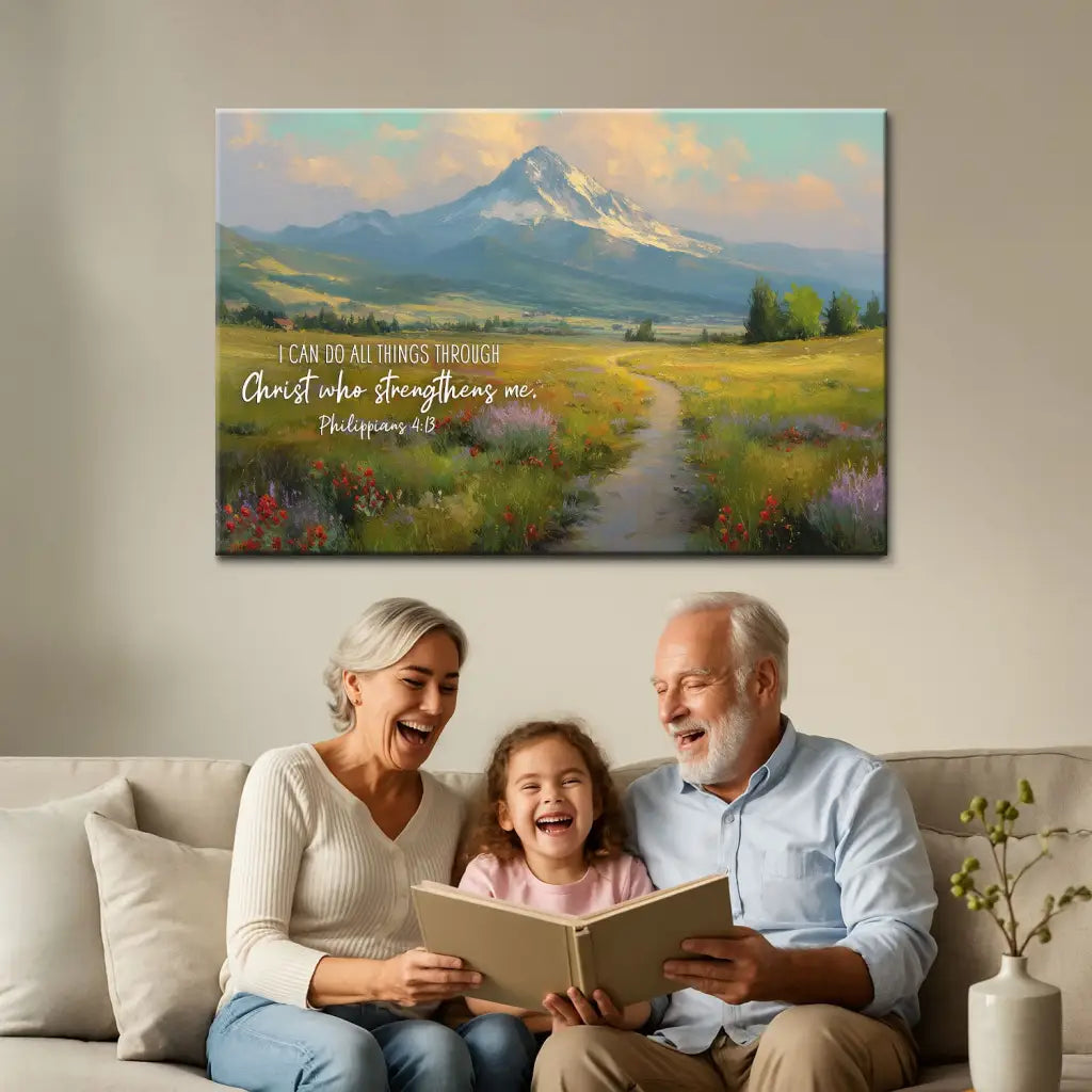 I Can Do All Things Through Christ canvas, Bible verse art with wildflowers, Christian gift for encouragement.