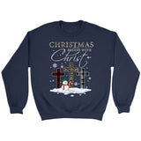 Christmas Begins With Christ Crosses Snowman Christmas Sweatshirt Navy / S