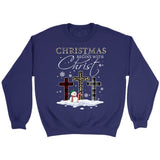Christmas Begins With Christ Crosses Snowman Christmas Sweatshirt Purple / S