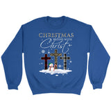 Christmas Begins With Christ Crosses Snowman Christmas Sweatshirt Royal / S