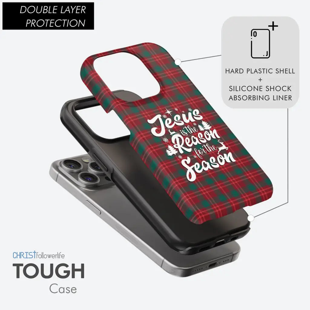 Christmas phone case Jesus is the reason for season Buffalo plaid