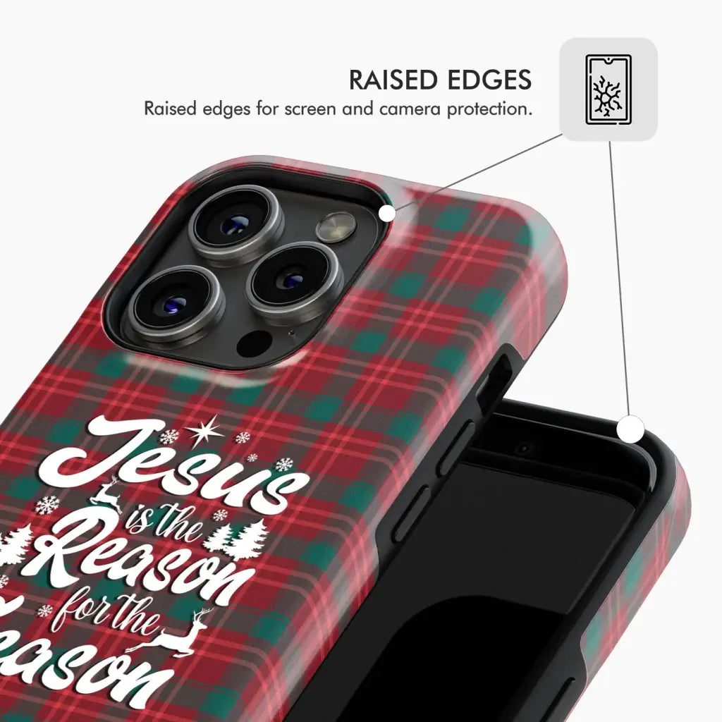 Christmas phone case Jesus is the reason for season Buffalo plaid