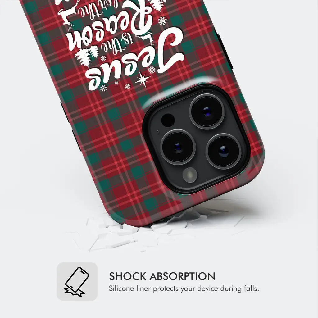 Christmas phone case Jesus is the reason for season Buffalo plaid