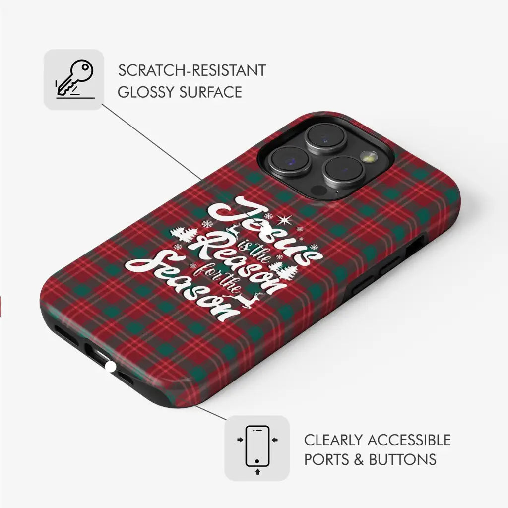 Christmas phone case Jesus is the reason for season Buffalo plaid