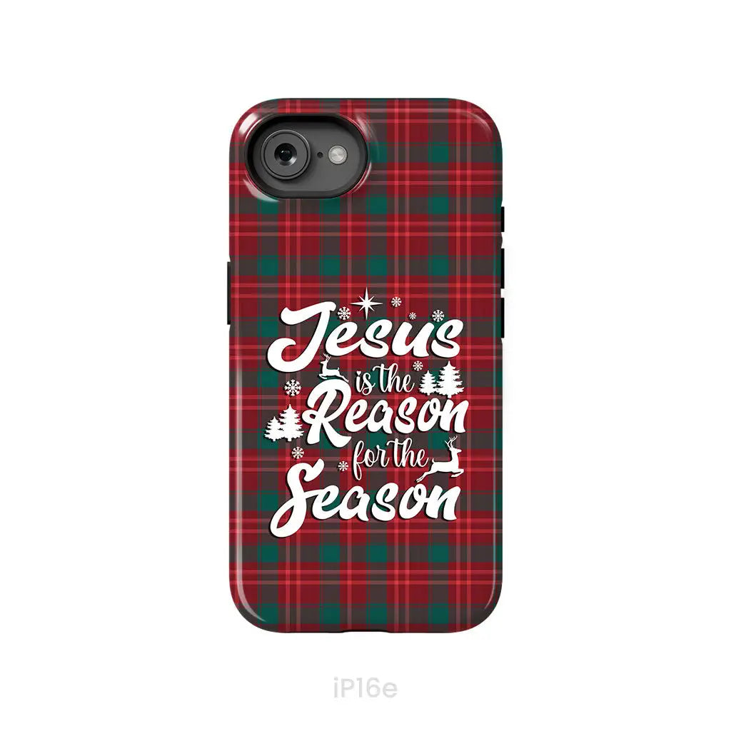Christmas phone case Jesus is the reason for the season Buffalo plaid iPhone 16e / Tough Case