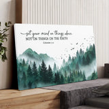 Bible verse wall art Colossians 3:2 Set Your Mind On Things Above forest canvas decor